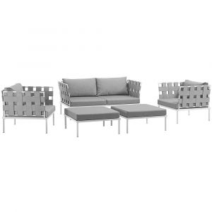 Modway - Harmony 5 Piece Outdoor Patio Aluminum Sectional Sofa Set - EEI-2621-WHI-GRY-SET