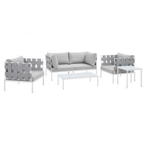 Modway - Harmony 5-Piece Sunbrella Outdoor Patio Aluminum Furniture Set - EEI-4925-GRY-GRY-SET