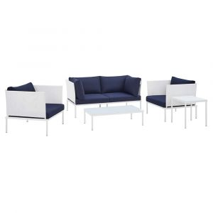 Modway - Harmony 5-Piece Sunbrella® Outdoor Patio Aluminum Furniture Set - EEI-4924-WHI-NAV-SET