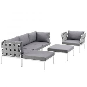 Modway - Harmony 6 Piece Outdoor Patio Aluminum Sectional Sofa Set - EEI-2626-WHI-GRY-SET