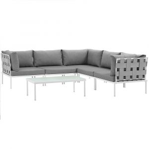 Modway - Harmony 6 Piece Outdoor Patio Aluminum Sectional Sofa Set - EEI-2627-WHI-GRY-SET