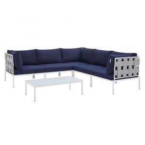 Modway - Harmony 6-Piece Sunbrella® Outdoor Patio Aluminum Sectional Sofa Set - EEI-4929-GRY-NAV-SET
