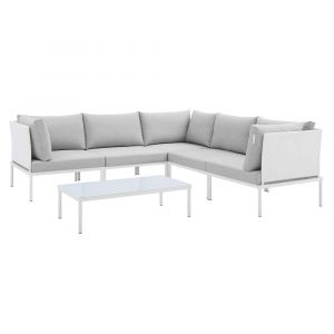 Modway - Harmony 6-Piece Sunbrella Outdoor Patio Aluminum Sectional Sofa Set - EEI-4928-WHI-GRY-SET