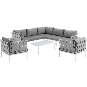 Modway - Harmony 8 Piece Outdoor Patio Aluminum Sectional Sofa Set - EEI-2619-WHI-GRY-SET