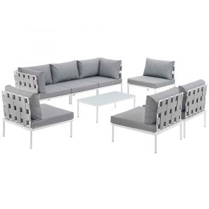 Modway - Harmony 8 Piece Outdoor Patio Aluminum Sectional Sofa Set - EEI-2625-WHI-GRY-SET