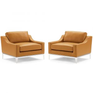 Modway - Harness Stainless Steel Base Leather Armchair (Set of 2) - EEI-4202-TAN