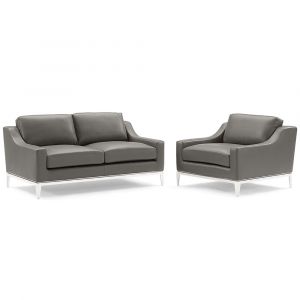 Modway - Harness Stainless Steel Base Leather Loveseat & Armchair Set - EEI-4200-GRY-SET
