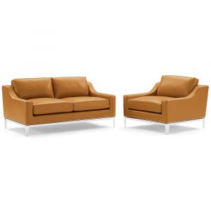 Modway - Harness Stainless Steel Base Leather Loveseat & Armchair Set - EEI-4200-TAN-SET