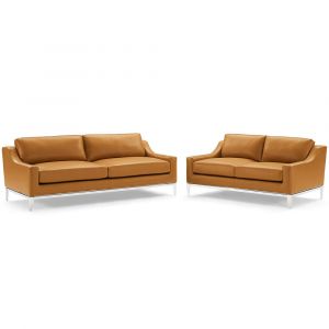 Modway - Harness Stainless Steel Base Leather Sofa and Loveseat Set - EEI-4196-TAN-SET