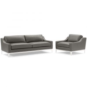 Modway - Harness Stainless Steel Base Leather Sofa & Armchair Set - EEI-4198-GRY-SET