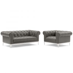 Modway - Idyll Tufted Upholstered Leather Loveseat and Armchair - EEI-4193-GRY-SET