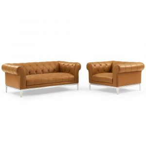Modway - Idyll Tufted Upholstered Leather Loveseat and Armchair - EEI-4193-TAN-SET