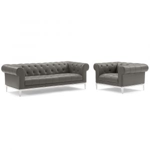 Modway - Idyll Tufted Upholstered Leather Sofa and Armchair Set - EEI-4191-GRY-SET