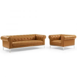 Modway - Idyll Tufted Upholstered Leather Sofa and Armchair Set - EEI-4191-TAN-SET