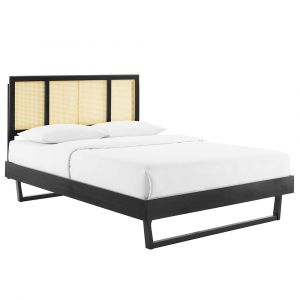 Modway - Kelsea Cane and Wood Full Platform Bed With Angular Legs - MOD-6695-BLK