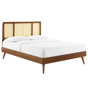 Modway - Kelsea Cane and Wood Queen Platform Bed With Splayed Legs - MOD-6373-WAL