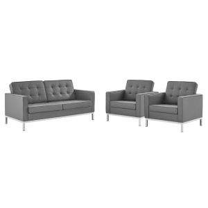 Modway - Loft 3 Piece Tufted Upholstered Faux Leather Set - EEI-4103-SLV-GRY-SET