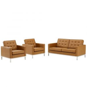 Modway - Loft 3 Piece Tufted Upholstered Faux Leather Set - EEI-4103-SLV-TAN-SET