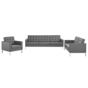 Modway - Loft Tufted Upholstered Faux Leather 3 Piece Set - EEI-4107-SLV-GRY-SET