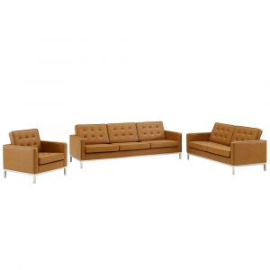 Modway - Loft Tufted Upholstered Faux Leather 3 Piece Set - EEI-4107-SLV-TAN-SET