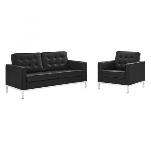 Modway - Loft Tufted Upholstered Faux Leather Loveseat and Armchair Set - EEI-4102-SLV-BLK-SET