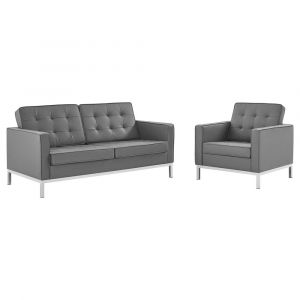 Modway - Loft Tufted Upholstered Faux Leather Loveseat and Armchair Set - EEI-4102-SLV-GRY-SET