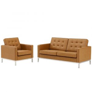 Modway - Loft Tufted Upholstered Faux Leather Loveseat and Armchair Set - EEI-4102-SLV-TAN-SET