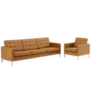 Modway - Loft Tufted Upholstered Faux Leather Sofa and Armchair Set - EEI-4104-SLV-TAN-SET