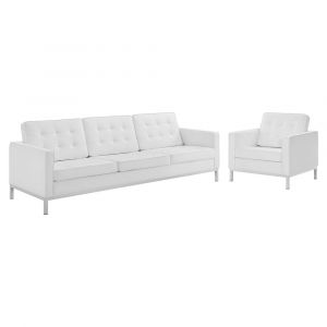 Modway - Loft Tufted Upholstered Faux Leather Sofa and Armchair Set - EEI-4104-SLV-WHI-SET
