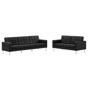 Modway - Loft Tufted Vegan Leather 2-Piece Furniture Set in Silver Black - EEI-4106-SLV-BLK-SET