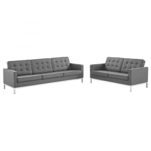 Modway - Loft Tufted Vegan Leather 2-Piece Furniture Set - EEI-4106-SLV-GRY-SET