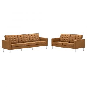 Modway - Loft Tufted Vegan Leather 2-Piece Furniture Set in Silver Tan - EEI-4106-SLV-TAN-SET