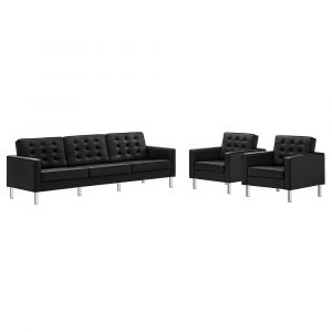 Modway - Loft Tufted Vegan Leather 3-Piece Furniture Set in Silver Black - EEI-4105-SLV-BLK-SET