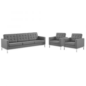 Modway - Loft Tufted Vegan Leather 3-Piece Furniture Set - EEI-4105-SLV-GRY-SET