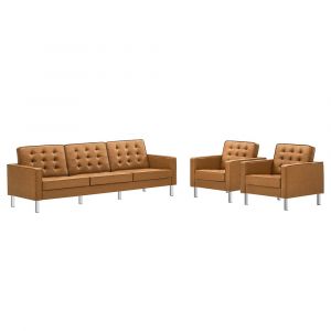 Modway - Loft Tufted Vegan Leather 3-Piece Furniture Set in Silver Tan - EEI-4105-SLV-TAN-SET
