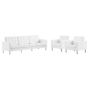 Modway - Loft Tufted Vegan Leather 3-Piece Furniture Set in Silver White - EEI-4105-SLV-WHI-SET
