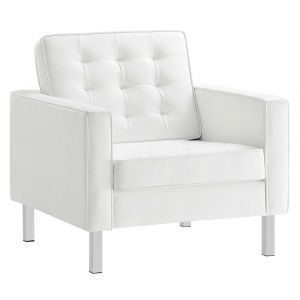 Modway - Loft Tufted Vegan Leather Armchair in Silver White - EEI-3391-SLV-WHI