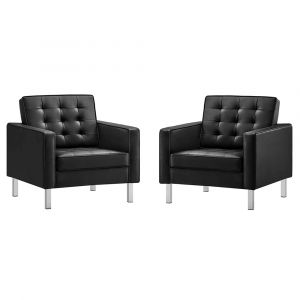 Modway - Loft Tufted Vegan Leather Armchairs - (Set of 2) in Silver Black - EEI-4101-SLV-BLK