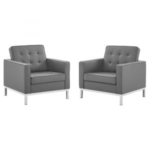Modway - Loft Tufted Vegan Leather Armchairs - (Set of 2) - EEI-4101-SLV-GRY