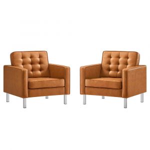 Modway - Loft Tufted Vegan Leather Armchairs - (Set of 2) in Silver Tan - EEI-4101-SLV-TAN