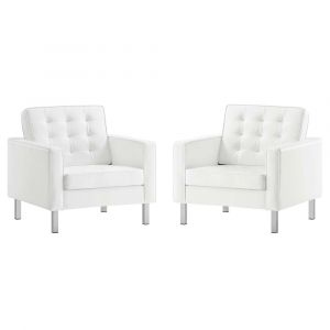Modway - Loft Tufted Vegan Leather Armchairs - (Set of 2) in Silver White - EEI-4101-SLV-WHI