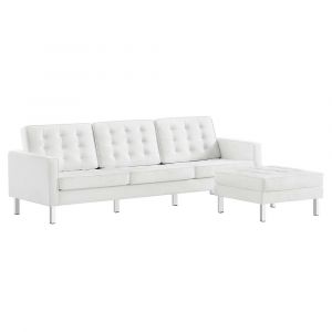 Modway - Loft Tufted Vegan Leather Sofa and Ottoman Set - EEI-6410-SLV-WHI-SET