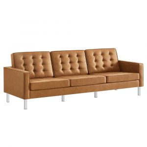 Modway - Loft Tufted Vegan Leather Sofa in Silver Tan - EEI-3385-SLV-TAN