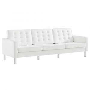 Modway - Loft Tufted Vegan Leather Sofa in Silver White - EEI-3385-SLV-WHI