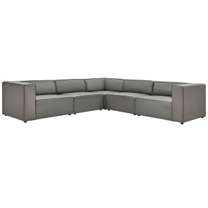 Modway - Mingle Vegan Leather 5-Piece Sectional Sofa - EEI-4795-GRY