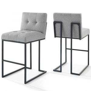 Modway - Privy Black Stainless Steel Upholstered Fabric Bar Stool (Set of 2) - EEI-4159-BLK-LGR