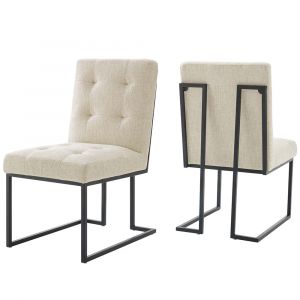 Modway - Privy Black Stainless Steel Upholstered Fabric Dining Chair (Set of 2) - EEI-4153-BLK-BEI