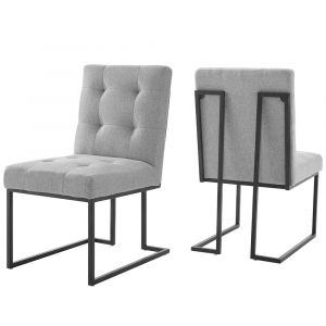 Modway - Privy Black Stainless Steel Upholstered Fabric Dining Chair (Set of 2) - EEI-4153-BLK-LGR