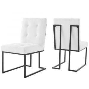 Modway - Privy Black Stainless Steel Upholstered Fabric Dining Chair (Set of 2) - EEI-4153-BLK-WHI