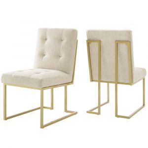 Modway - Privy Gold Stainless Steel Upholstered Fabric Dining Accent Chair (Set of 2) - EEI-4151-GLD-BEI